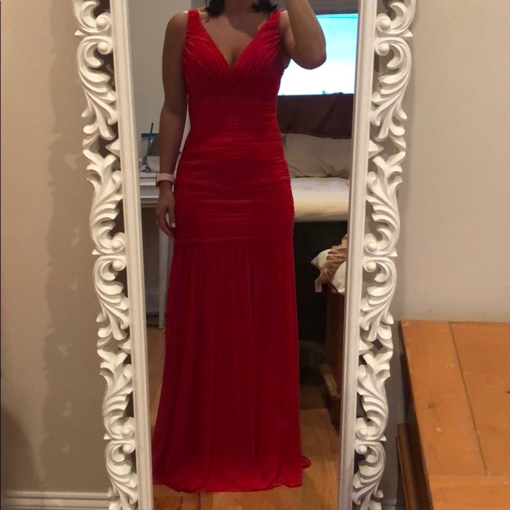 Red mermaid gown with illusion back
